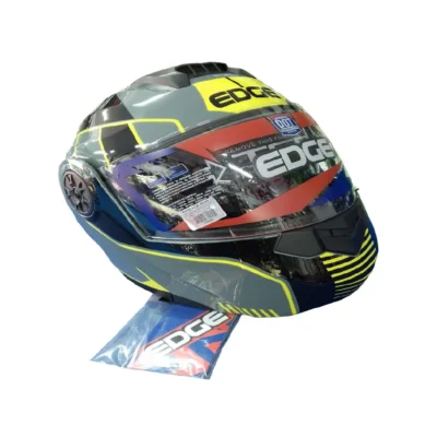 CASCO TURBO II GX3 MODULAR DOBLE VISOR TRANSPARENTE COLOR GRIS CON AMARILLO TALLA L EDGE HELMET