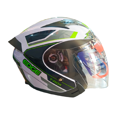 Casco Trox Semi-Integral Doble Visor Verde Con Blanco Brillante T:L Edge EG-70.08-L