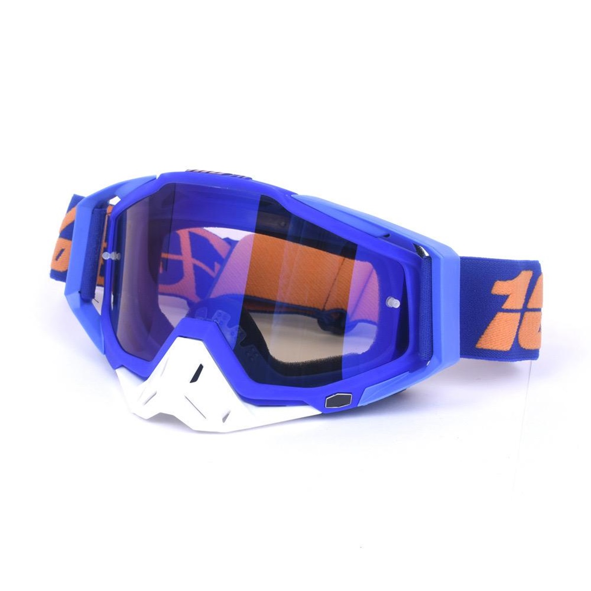 Lentes Motocross Grande Ajustables Azul/Blanco/Naranja Vidrio Transparentes