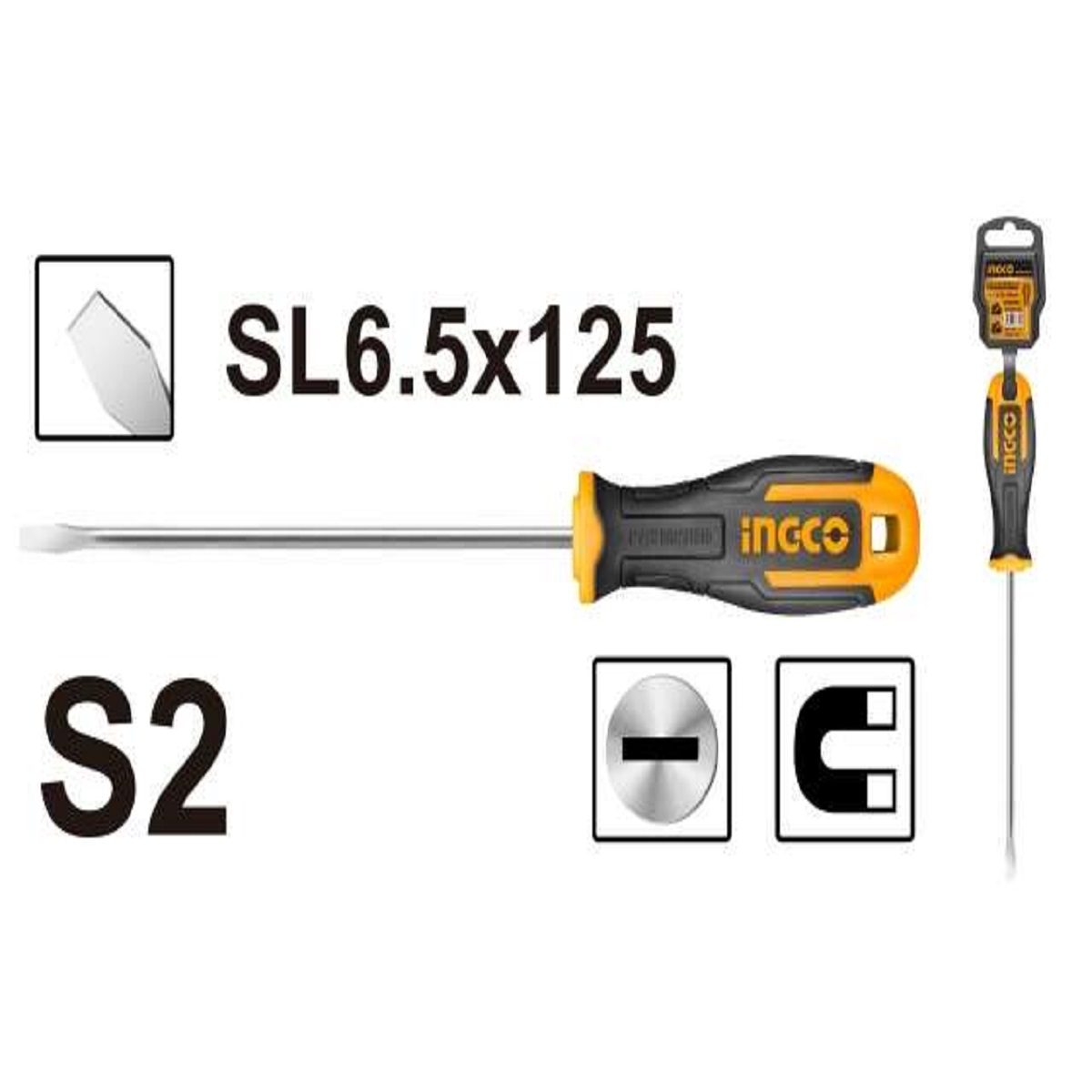 Destornillador De Paleta Punta Magnética S2 SL6.5X125mm INGCO