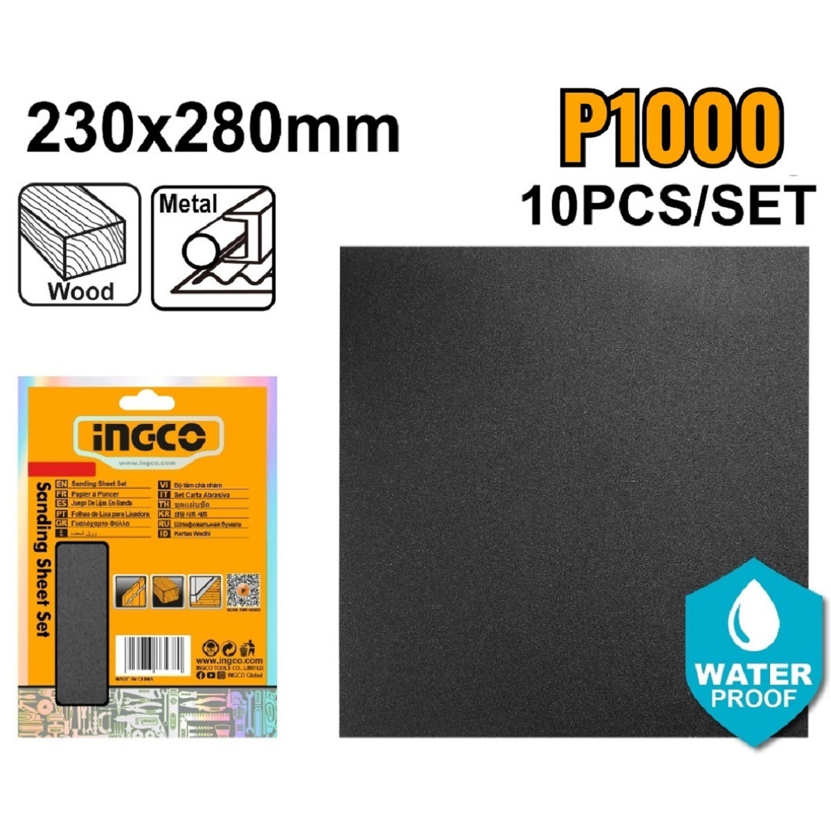 Papel De Lija Impermeable 230X280G P1000  INGCO