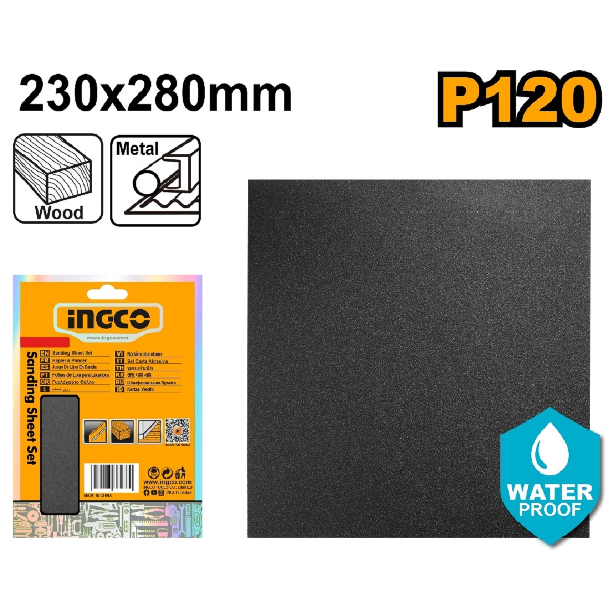 Papel De Lija Impermeable 230X280cm G p120 INGCO