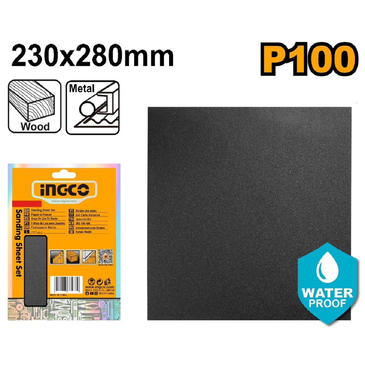 Papel De Lija Impermeable 230X280cm G p100 INGCO