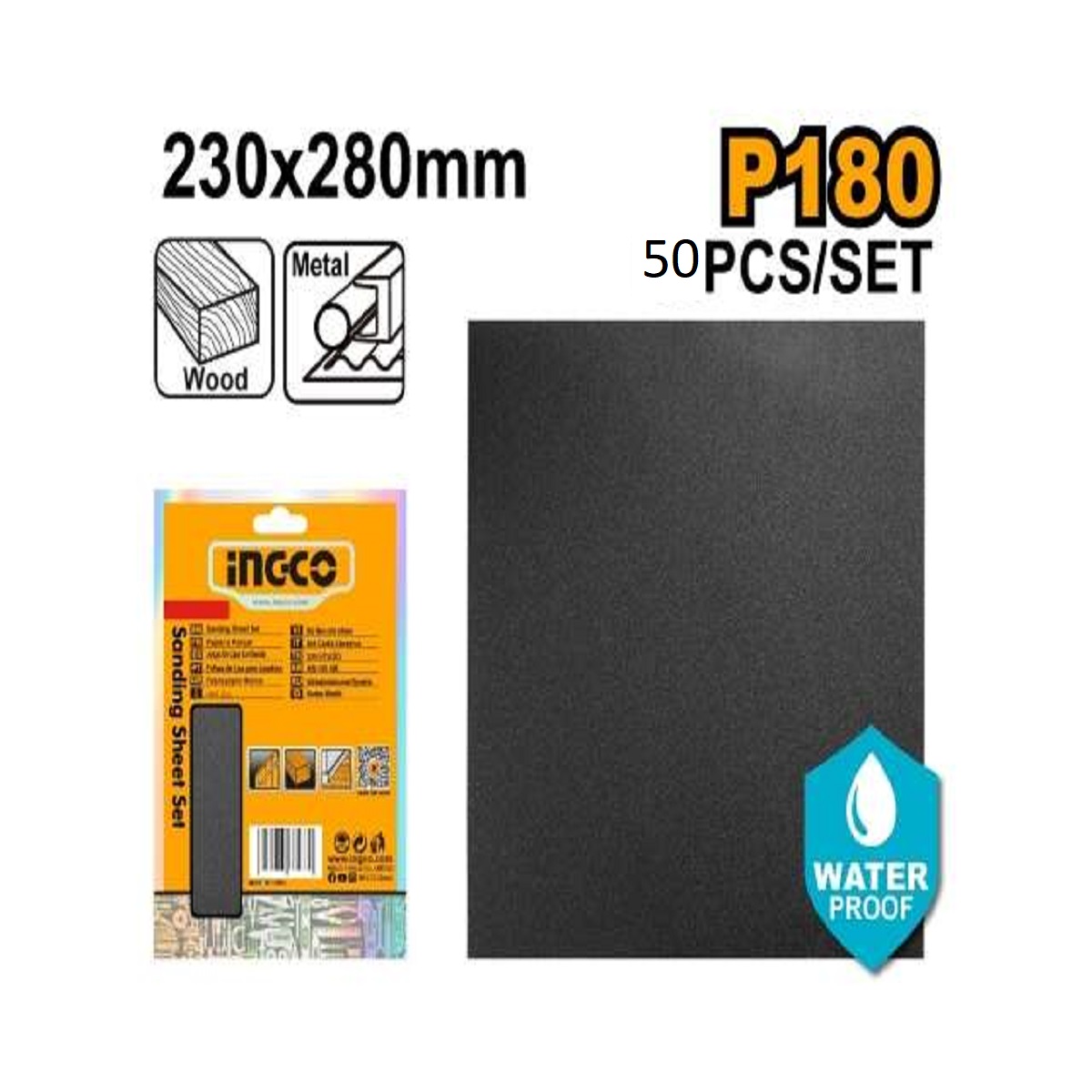 Set Papel De Lija Impermeable 230X280cm G P180 INGCO